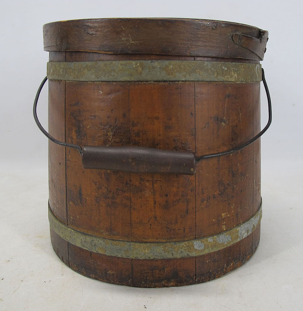 Antique Primitive Wood Firkin Sugar/Mincemeat Small Lidded Bucket Folk