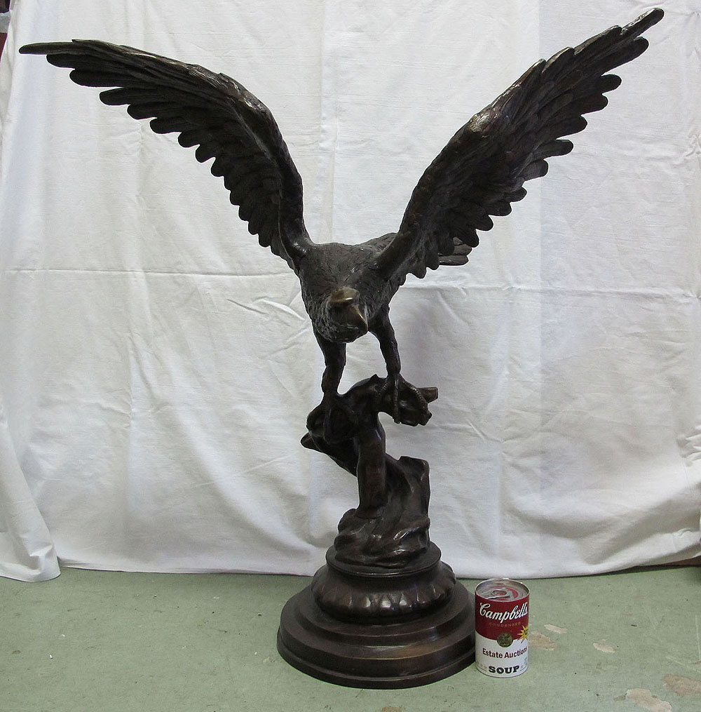 HUGE! Antique Bronze Spread Wing Eagle Bird Sculpture Statue 33 ...